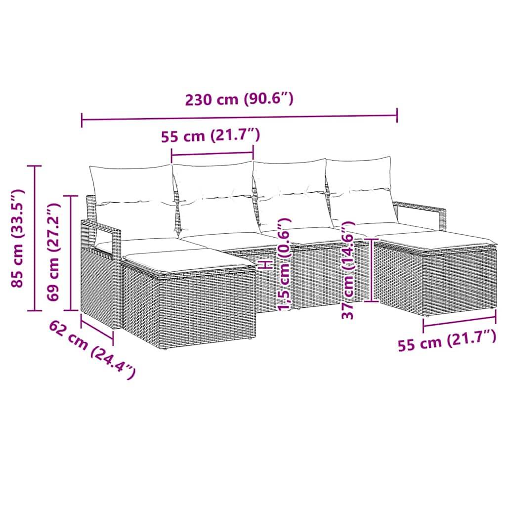Set Canapés Relax 6 Pièces Polyrotin Gris avec 2 Poufs et Rangements Pratiques – ComfortXL Outdoor Living - Image 5