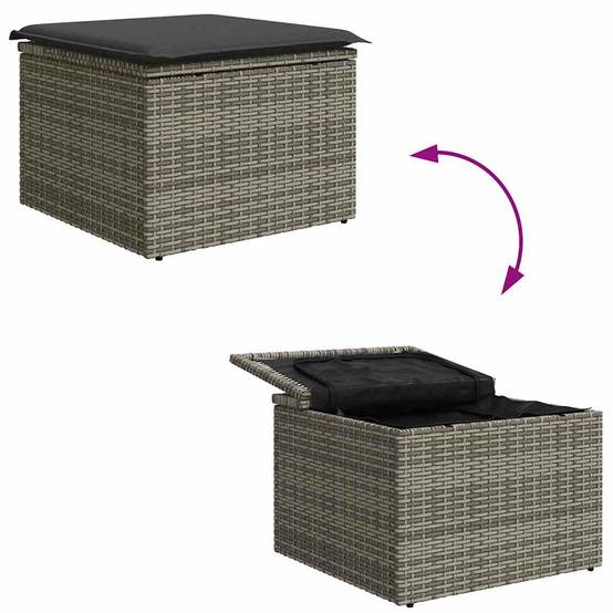 Set Canapés Relax 6 Pièces Polyrotin Gris avec 2 Poufs et Rangements Pratiques – ComfortXL Outdoor Living - Image 6