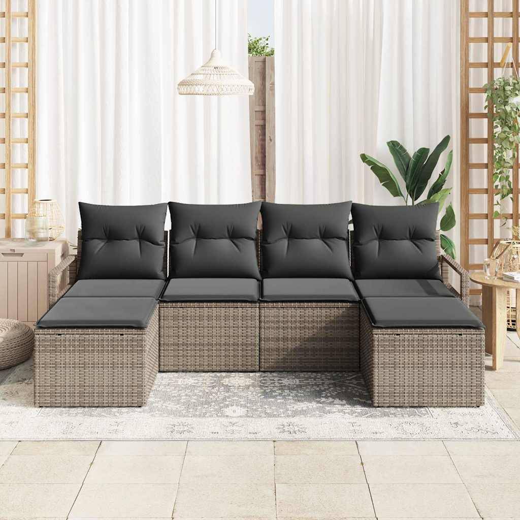 Set Canapés Relax 6 Pièces Polyrotin Gris avec 2 Poufs et Rangements Pratiques – ComfortXL Outdoor Living - Image 3