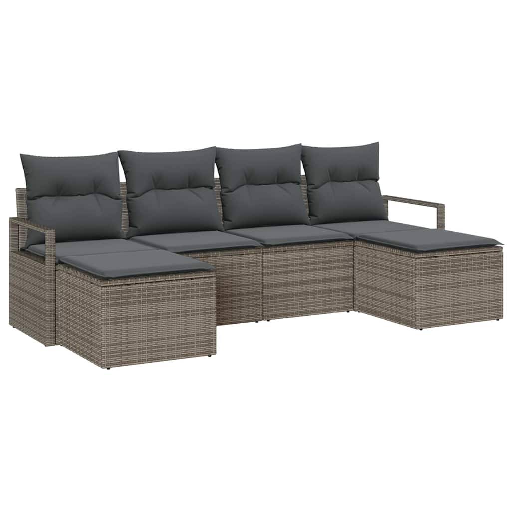 Set Canapés Relax 6 Pièces Polyrotin Gris avec 2 Poufs et Rangements Pratiques – ComfortXL Outdoor Living - Image 2
