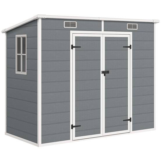 Sans Marque - Abri jardin résine plancher 2 portes verrouillables fenêtre 2,4x1,3 m gris - Image 1
