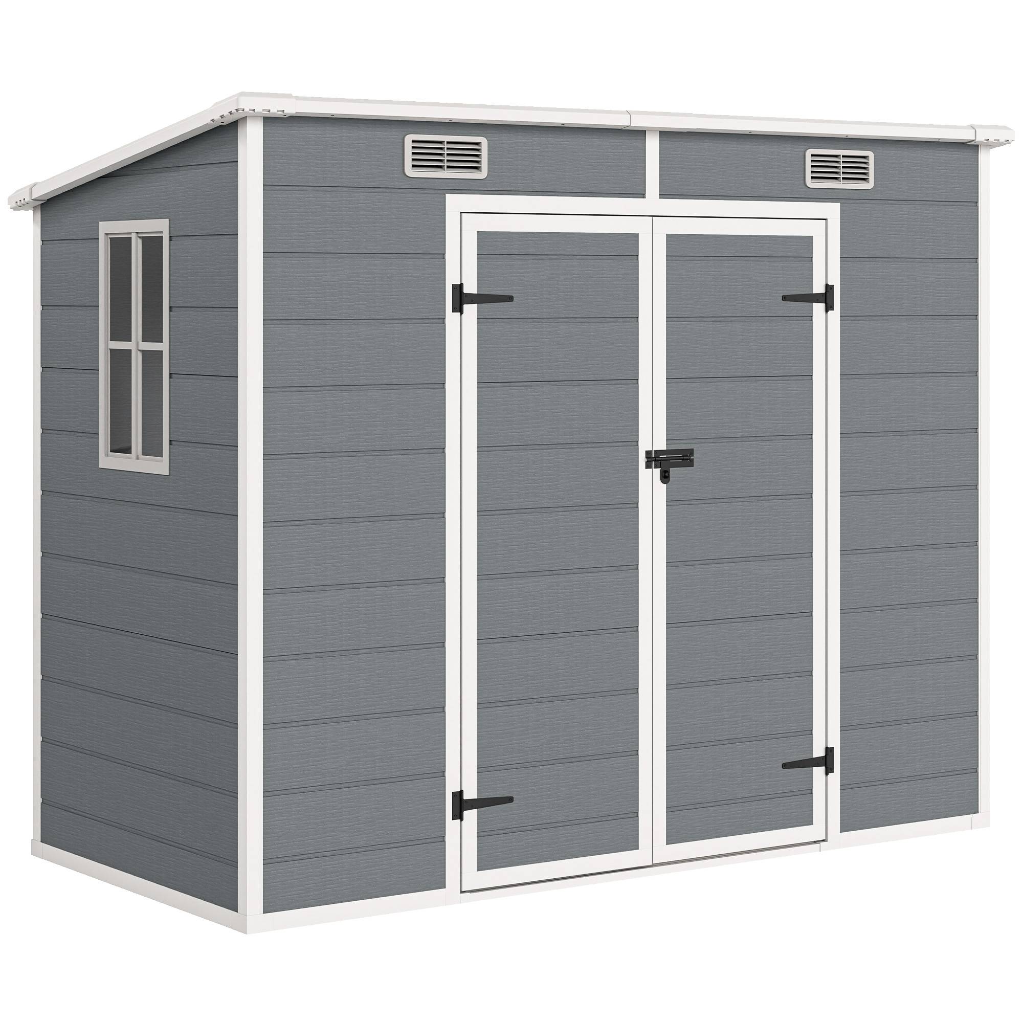Sans Marque - Abri jardin résine plancher 2 portes verrouillables fenêtre 2,4x1,3 m gris - Image 1