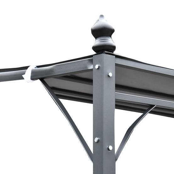 Pergola Adossée 3x3 m Acier et Polyester pour Jardin Terrasse Toit Incurvé Drainage Intégré Gris - ComfortXL Outdoor Living - Image 8