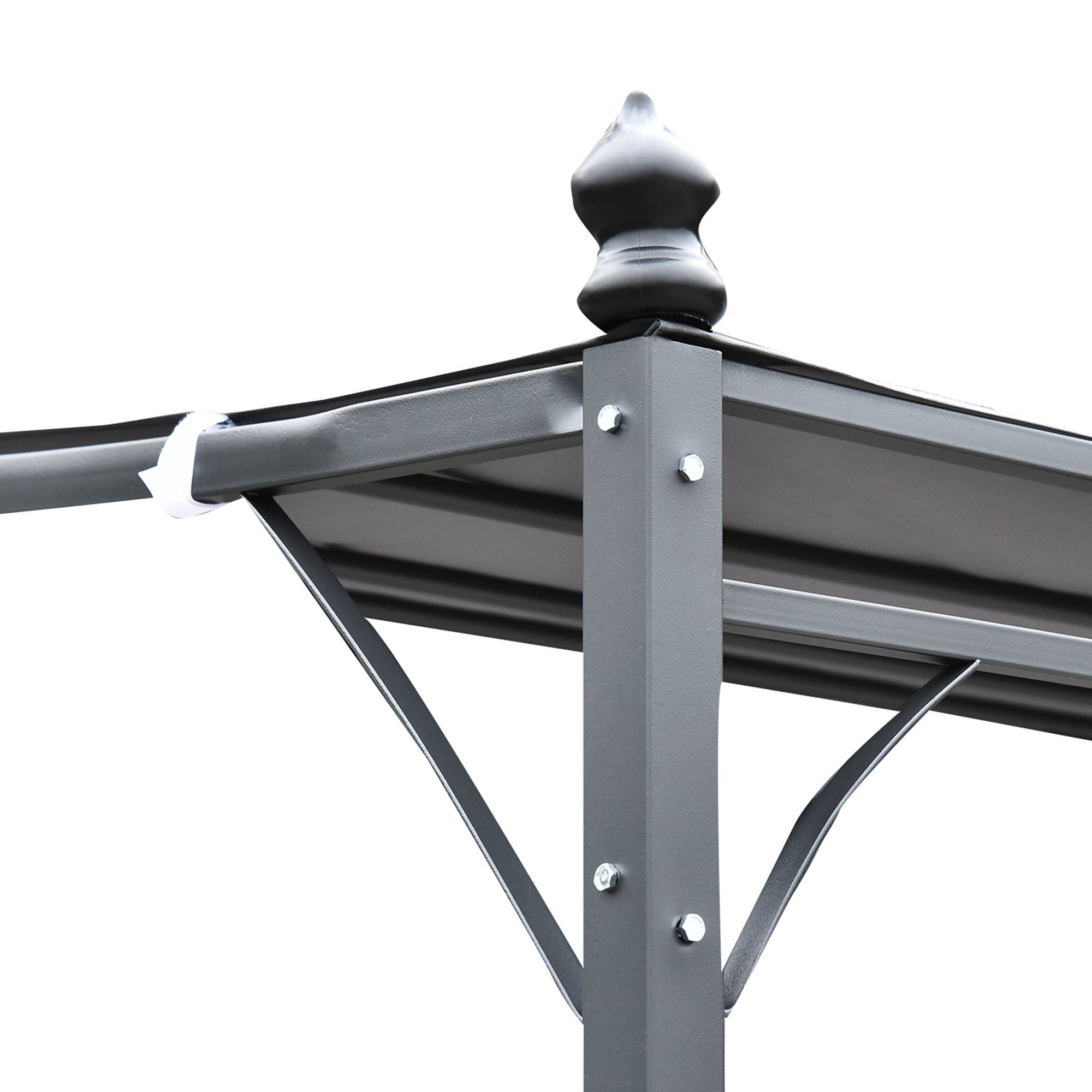 Pergola Adossée 3x3 m Acier et Polyester pour Jardin Terrasse Toit Incurvé Drainage Intégré Gris - ComfortXL Outdoor Living - Image 8