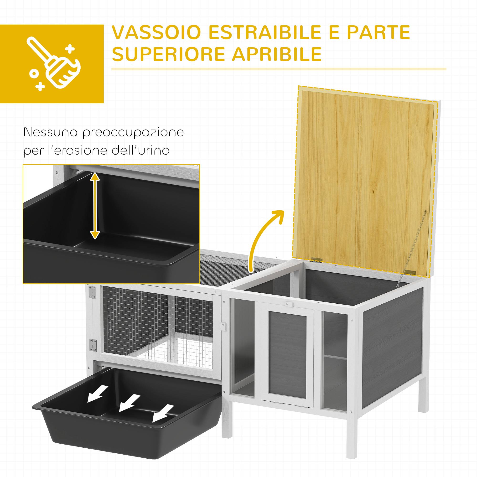 ComfortXL - Clapier lapin rongeur bois extérieur toit ouvrant fenêtres grises 105x57x51cm - ComfortXL Outdoor Living - Image 8