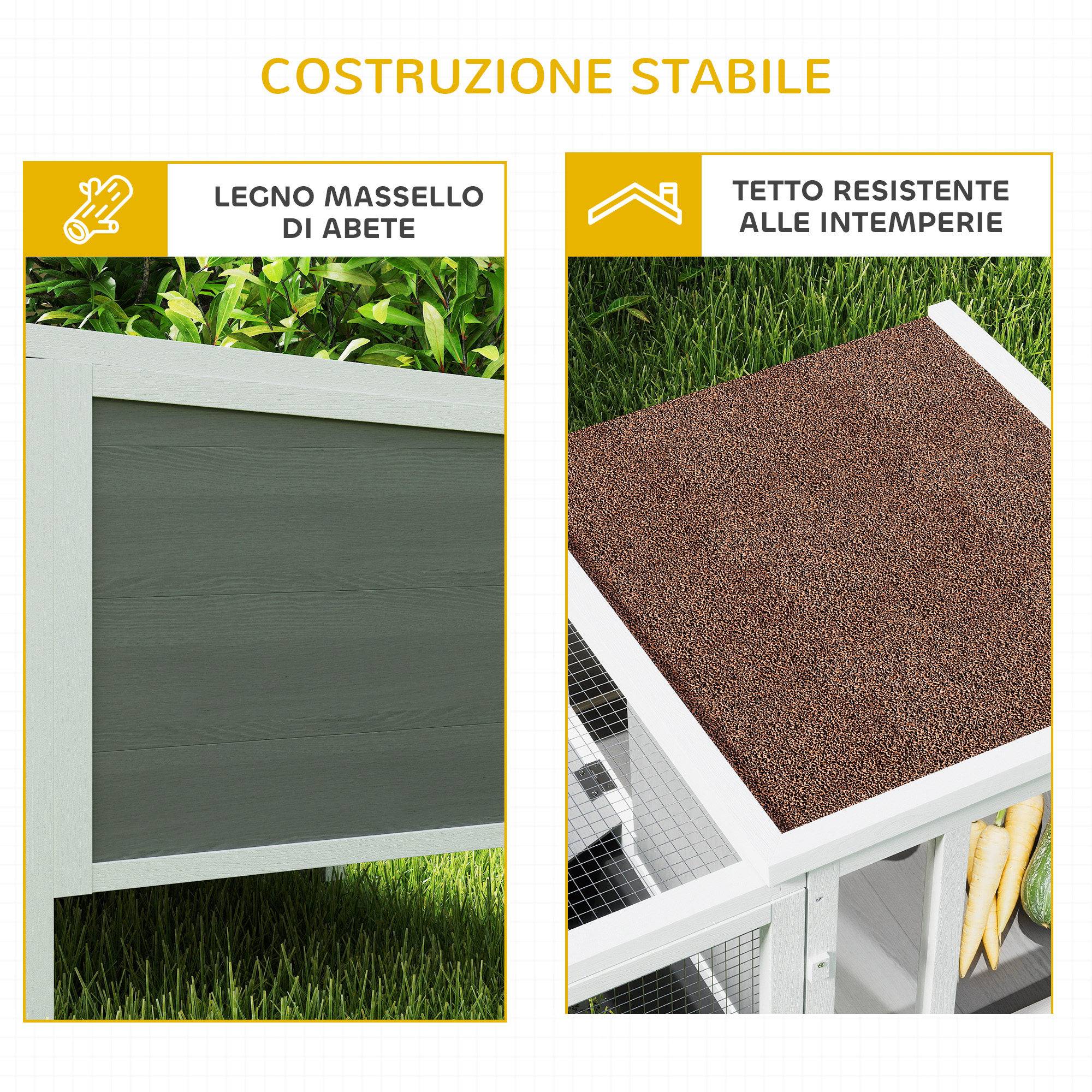 ComfortXL - Clapier lapin rongeur bois extérieur toit ouvrant fenêtres grises 105x57x51cm - ComfortXL Outdoor Living - Image 7