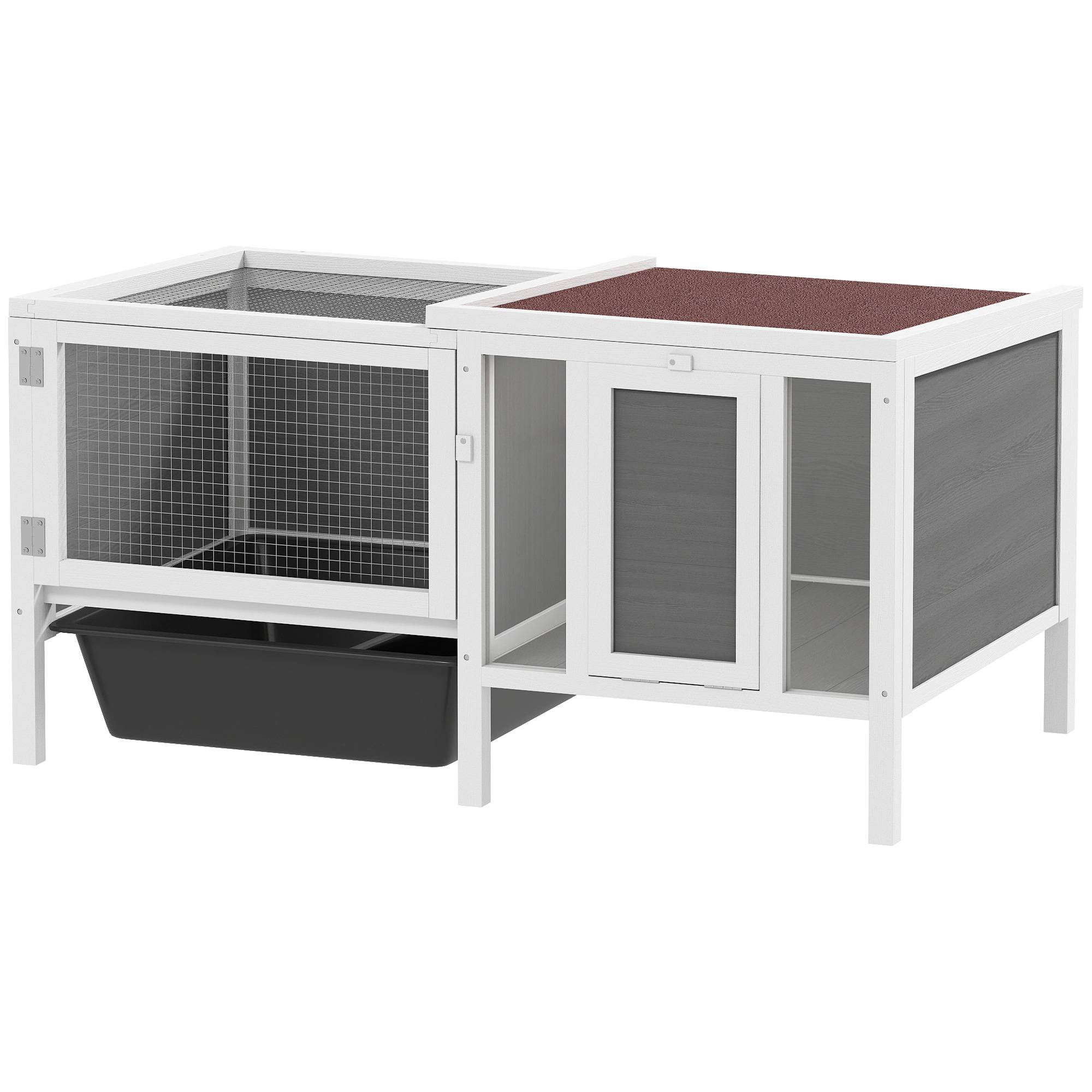 ComfortXL - Clapier lapin rongeur bois extérieur toit ouvrant fenêtres grises 105x57x51cm - ComfortXL Outdoor Living - Image 2