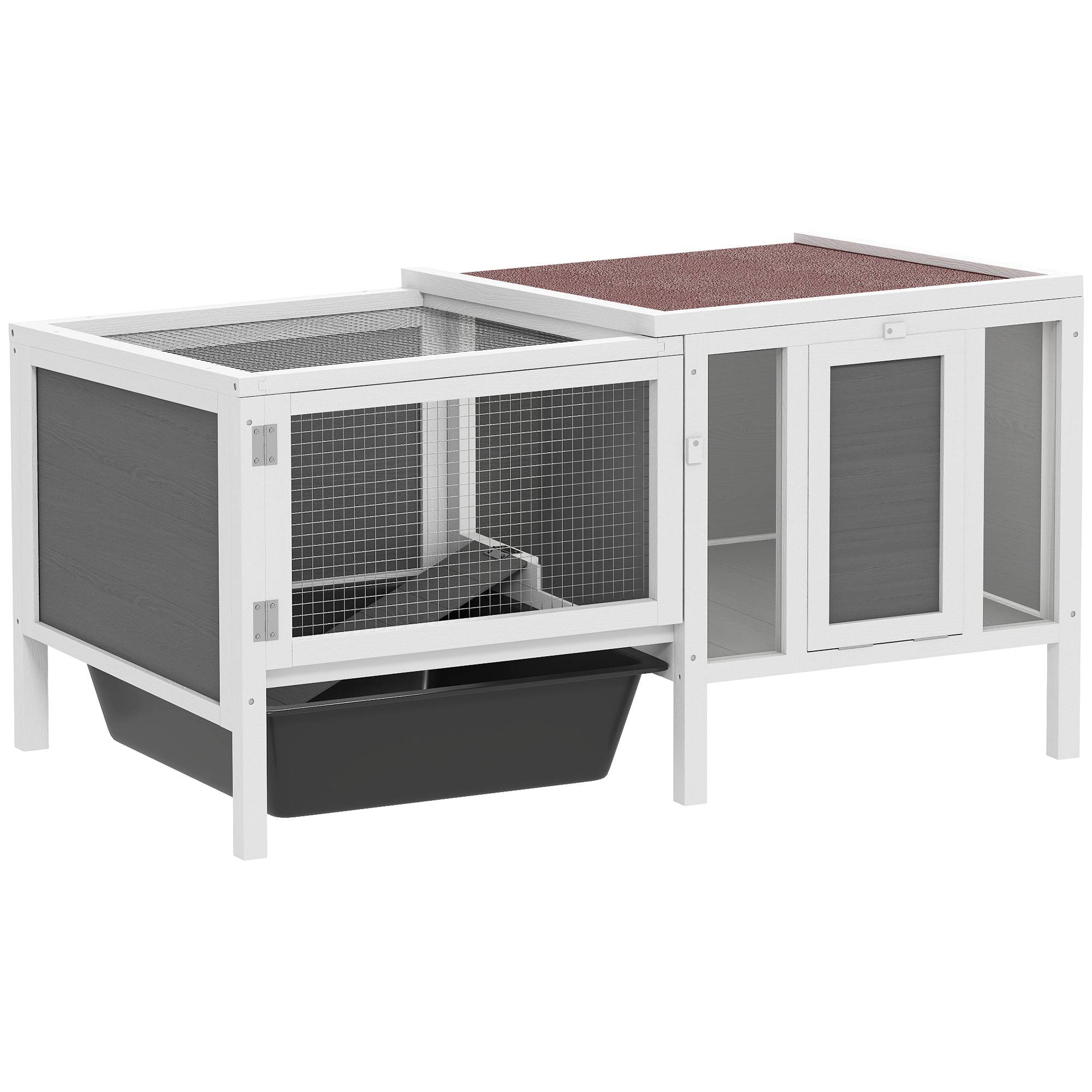 ComfortXL - Clapier lapin rongeur bois extérieur toit ouvrant fenêtres grises 105x57x51cm - ComfortXL Outdoor Living - Image 1