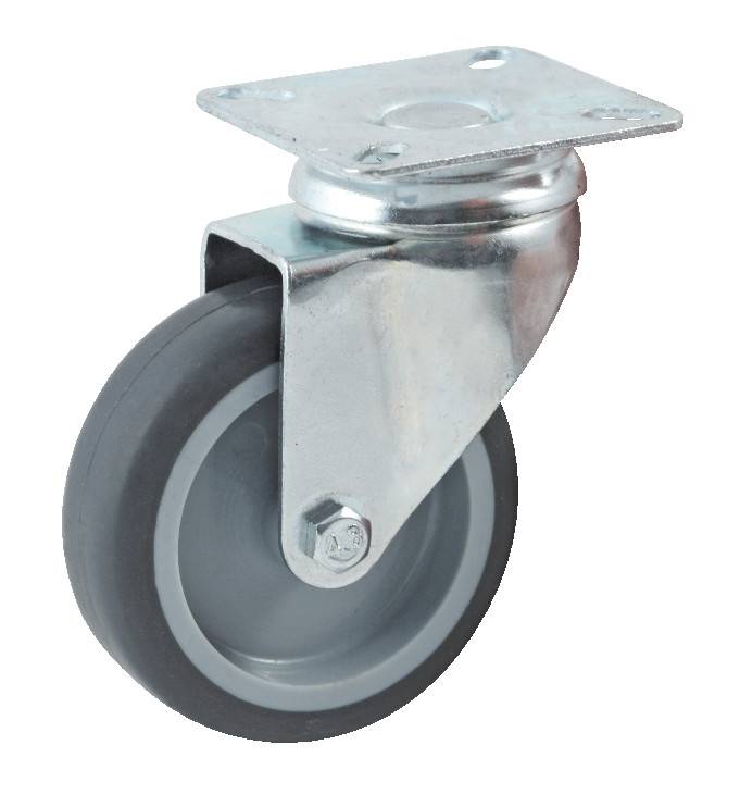 Roulette diamètre 50mm hauteur 72mm caoutchouc gris platine pivotant + frein - AVL - 557850H