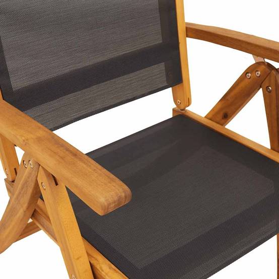 Chaises de jardin pliantes Bois acacia Massif et Textilène Noir 57,5 x 72 x 109 cm - PANGIVO - Image 9