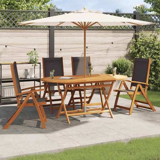 Chaises de jardin pliantes Bois acacia Massif et Textilène Noir 57,5 x 72 x 109 cm - PANGIVO - Image 1