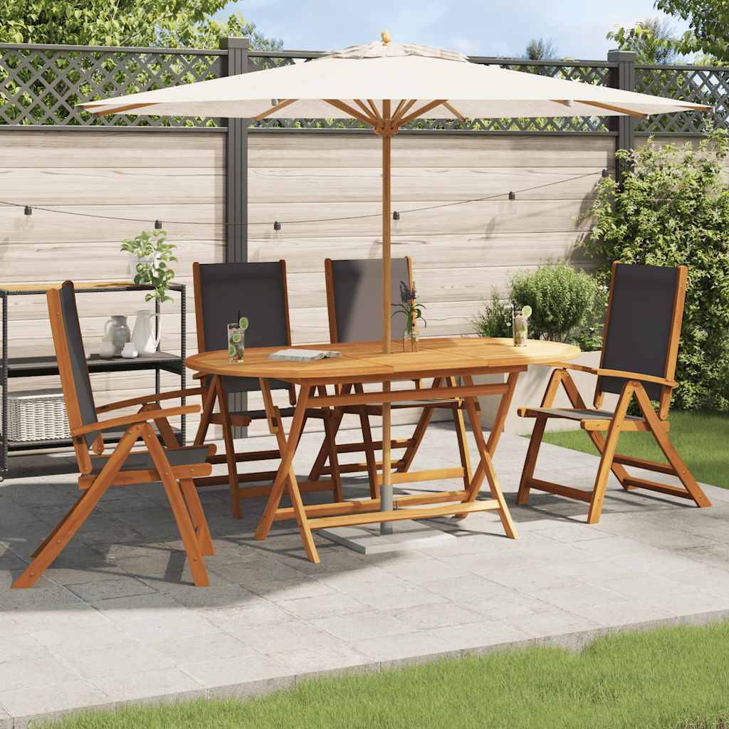 Chaises de jardin pliantes Bois acacia Massif et Textilène Noir 57,5 x 72 x 109 cm - PANGIVO