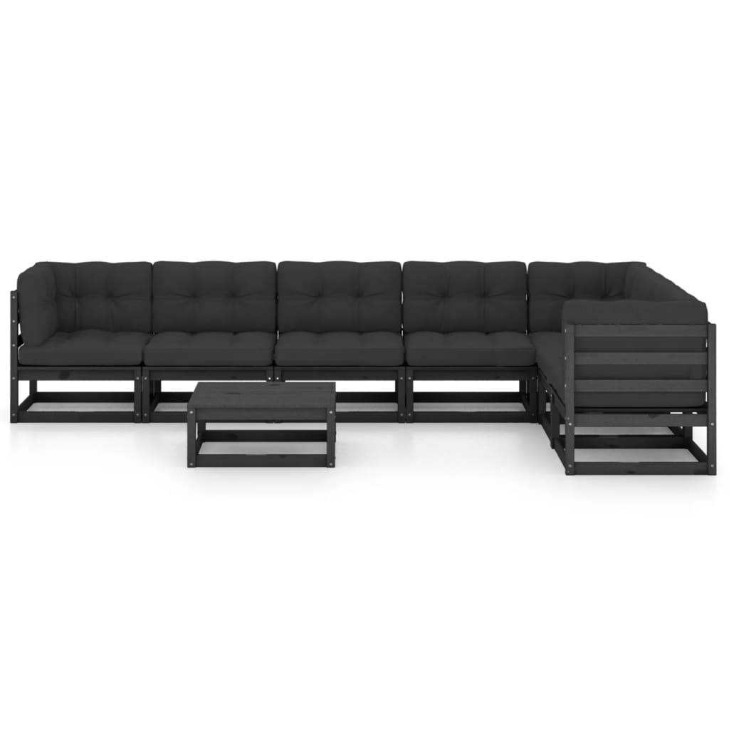 Helloshop26 - Salon de jardin meuble d'extérieur ensemble de mobilier 8 pièces avec coussins noir bois de pin massif - Image 2