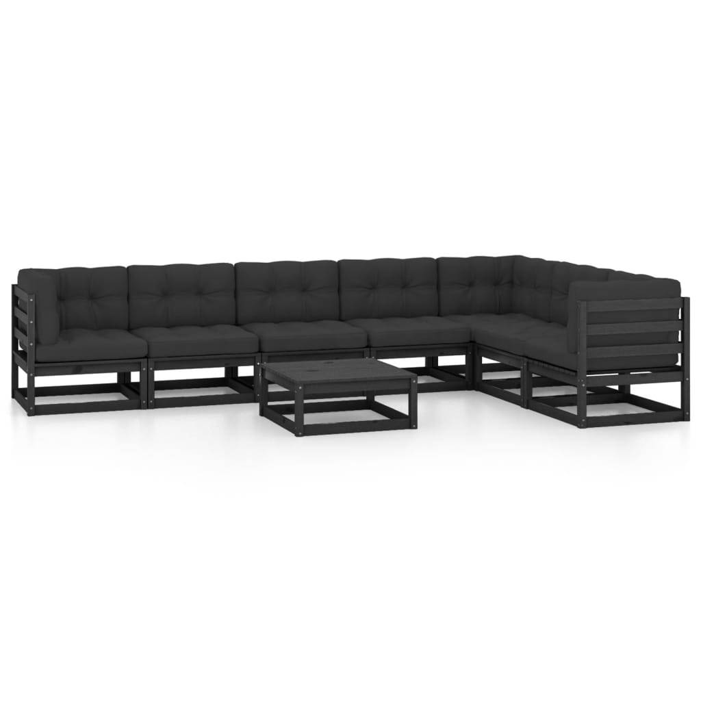 Helloshop26 - Salon de jardin meuble d'extérieur ensemble de mobilier 8 pièces avec coussins noir bois de pin massif - Image 1