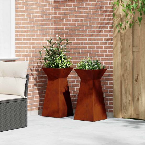 Vidaxl - Jardinière à pilier 2 pc-Pot de fleur-Bac à fleurs Rouillé 35 x 35 x 73 cm Acier patiné - Image 4