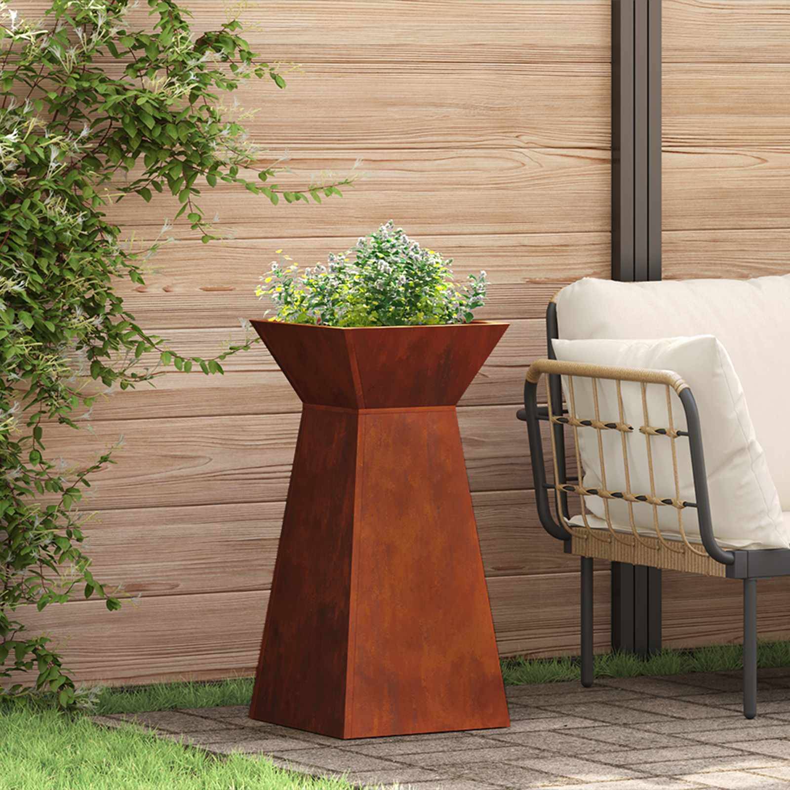 Vidaxl - Jardinière à pilier 2 pc-Pot de fleur-Bac à fleurs Rouillé 35 x 35 x 73 cm Acier patiné - Image 1