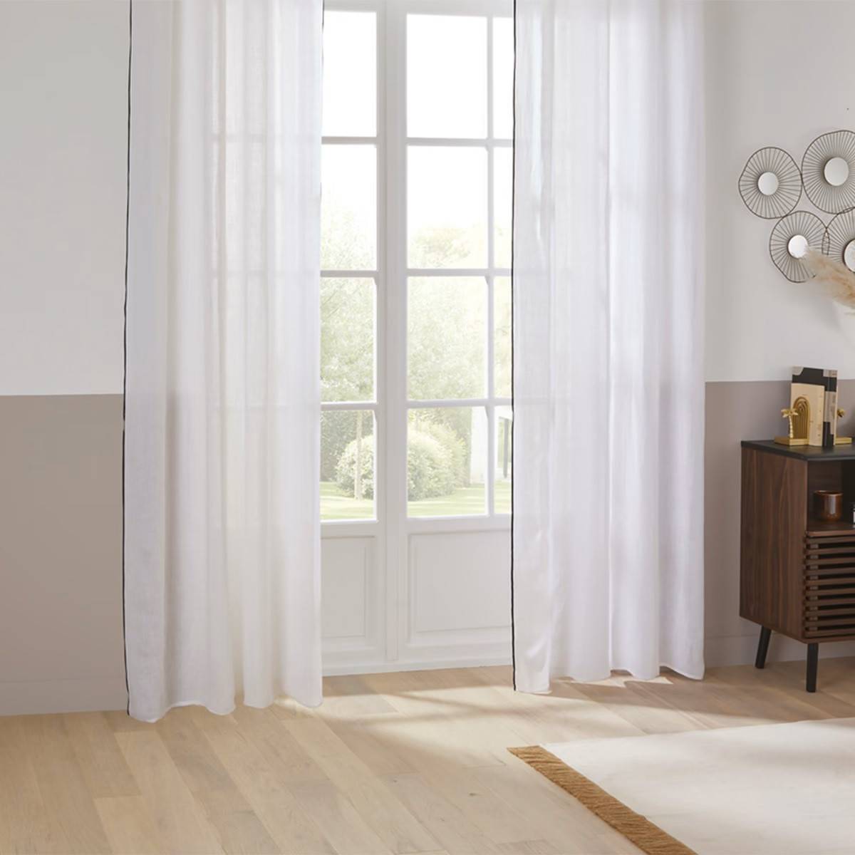 Atmosphera - Lot de 2 Rideaux à œillets en Lin Blanc avec surpiqûre noire 130 x 260 cm - Image 3