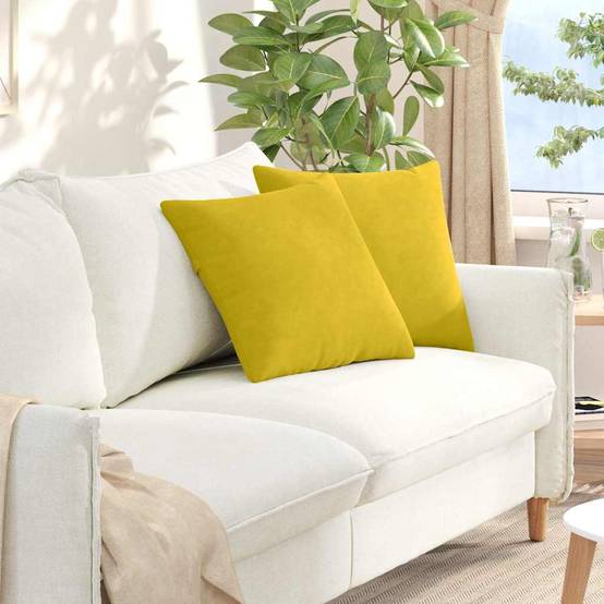 Lot de 2 Coussins Carrés Velours Côtelé Décoratifs Déhoussables pour Canapé Salon Jaune 45x45 cm – ComfortXL Outdoor Living - Image 1