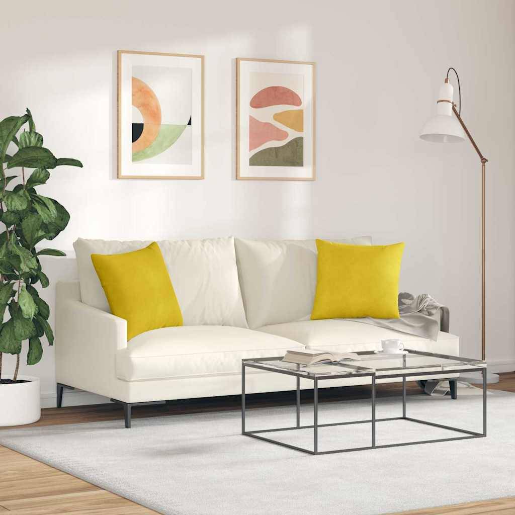 Lot de 2 Coussins Carrés Velours Côtelé Décoratifs Déhoussables pour Canapé Salon Jaune 45x45 cm – ComfortXL Outdoor Living - Image 4