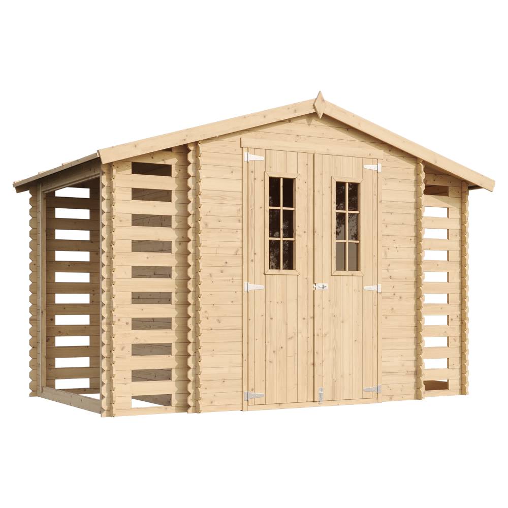 Timbela - Abri de jardin en bois et range bûches extérieur I206xL328xH218 cm / 3,53+0,97+0,97 m² avec sol traité - 19 mm d’épaisseur - Timbela M391C+M391G - Image 2