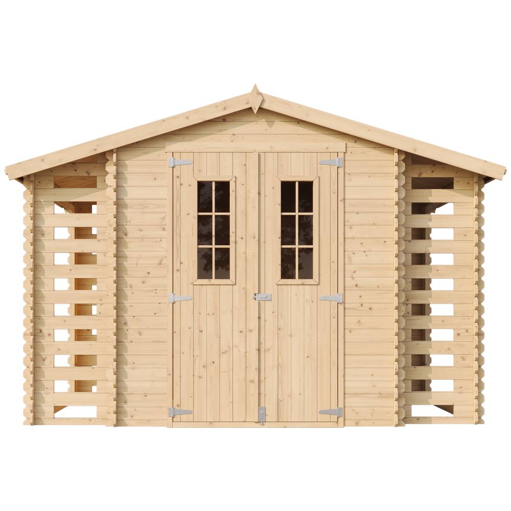 Timbela - Abri de jardin en bois et range bûches extérieur I206xL328xH218 cm / 3,53+0,97+0,97 m² avec sol traité - 19 mm d’épaisseur - Timbela M391C+M391G - Image 3