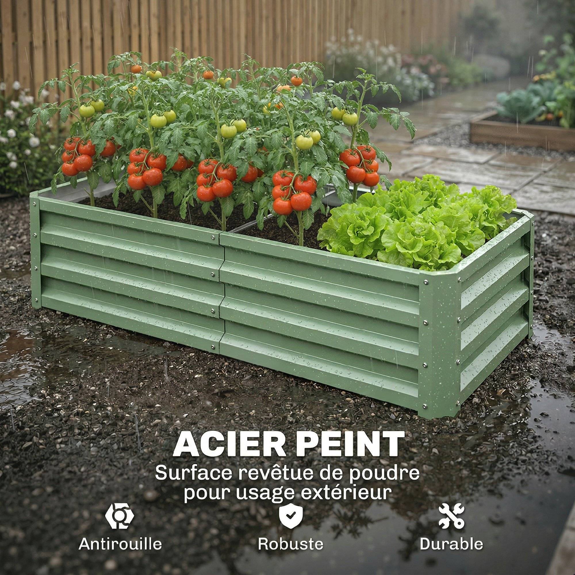ComfortXL - Carré potager rectangulaire en acier galvanisé vert 120 x 60 x 30,5 cm pour jardin et serre avec montage facile - Image 4