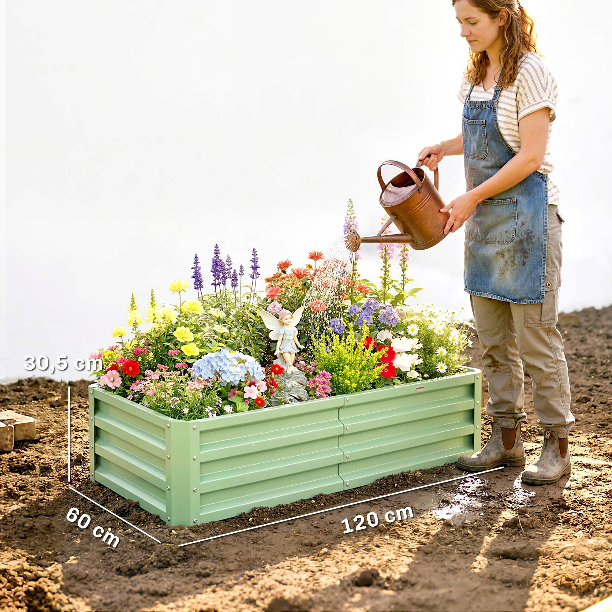 ComfortXL - Carré potager rectangulaire en acier galvanisé vert 120 x 60 x 30,5 cm pour jardin et serre avec montage facile - Image 3