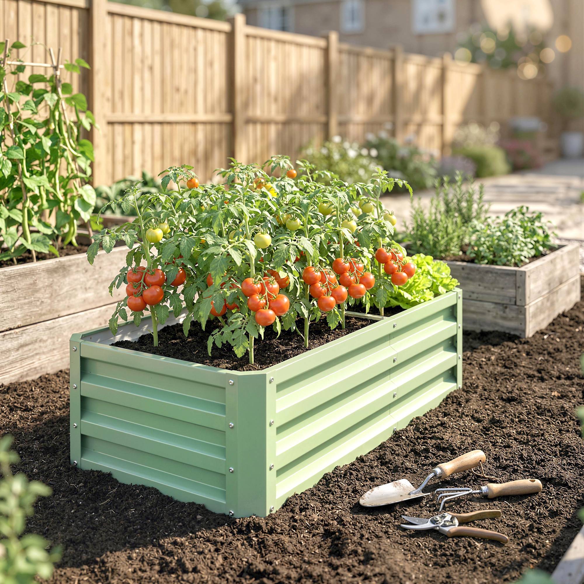 ComfortXL - Carré potager rectangulaire en acier galvanisé vert 120 x 60 x 30,5 cm pour jardin et serre avec montage facile - Image 8