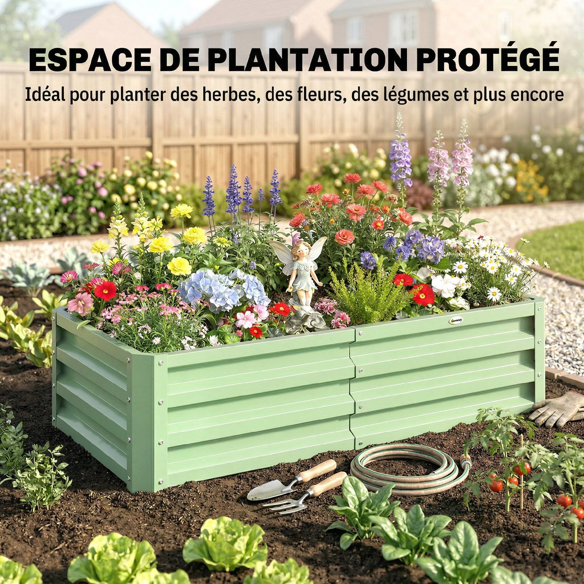 ComfortXL - Carré potager rectangulaire en acier galvanisé vert 120 x 60 x 30,5 cm pour jardin et serre avec montage facile - Image 6