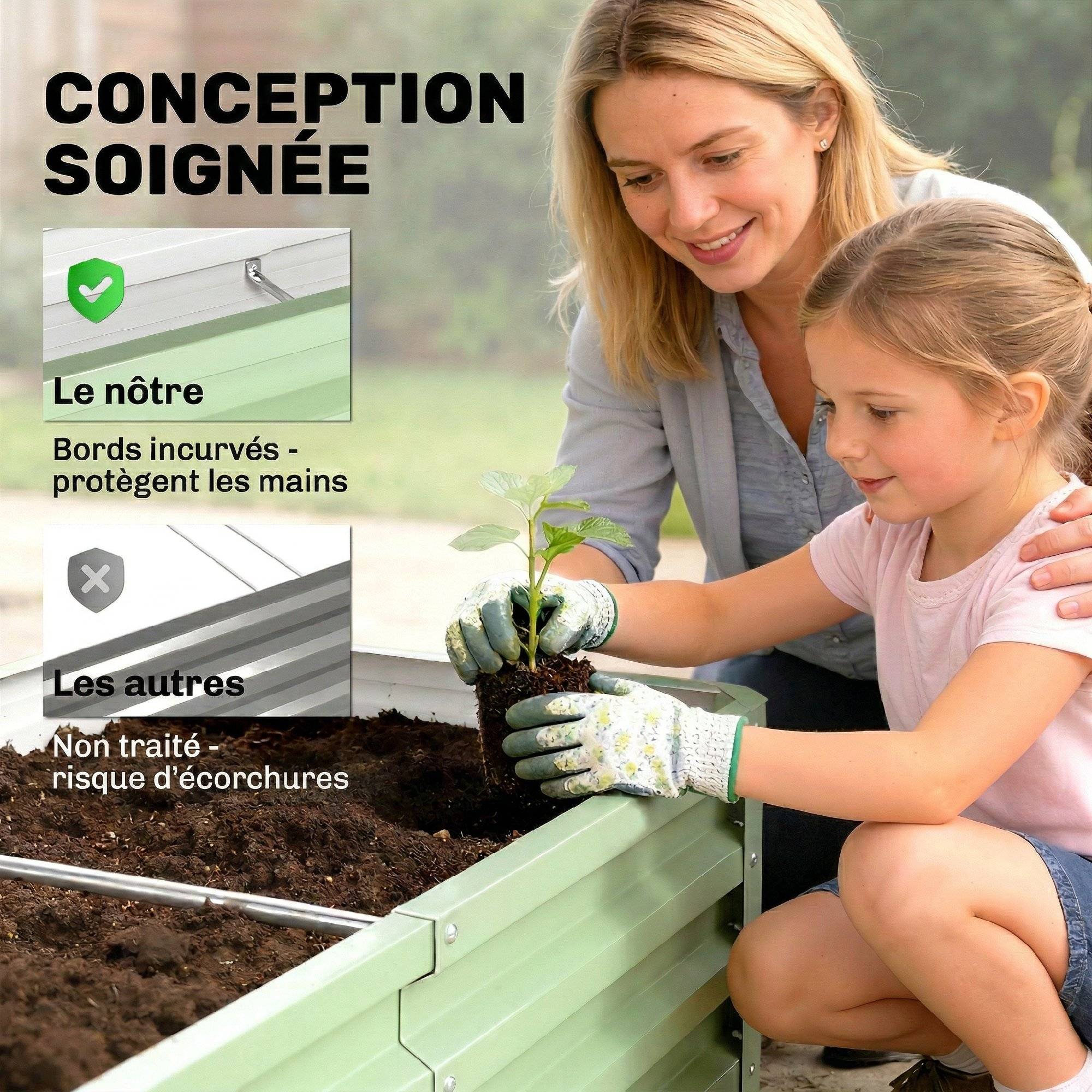 ComfortXL - Carré potager rectangulaire en acier galvanisé vert 120 x 60 x 30,5 cm pour jardin et serre avec montage facile - Image 7