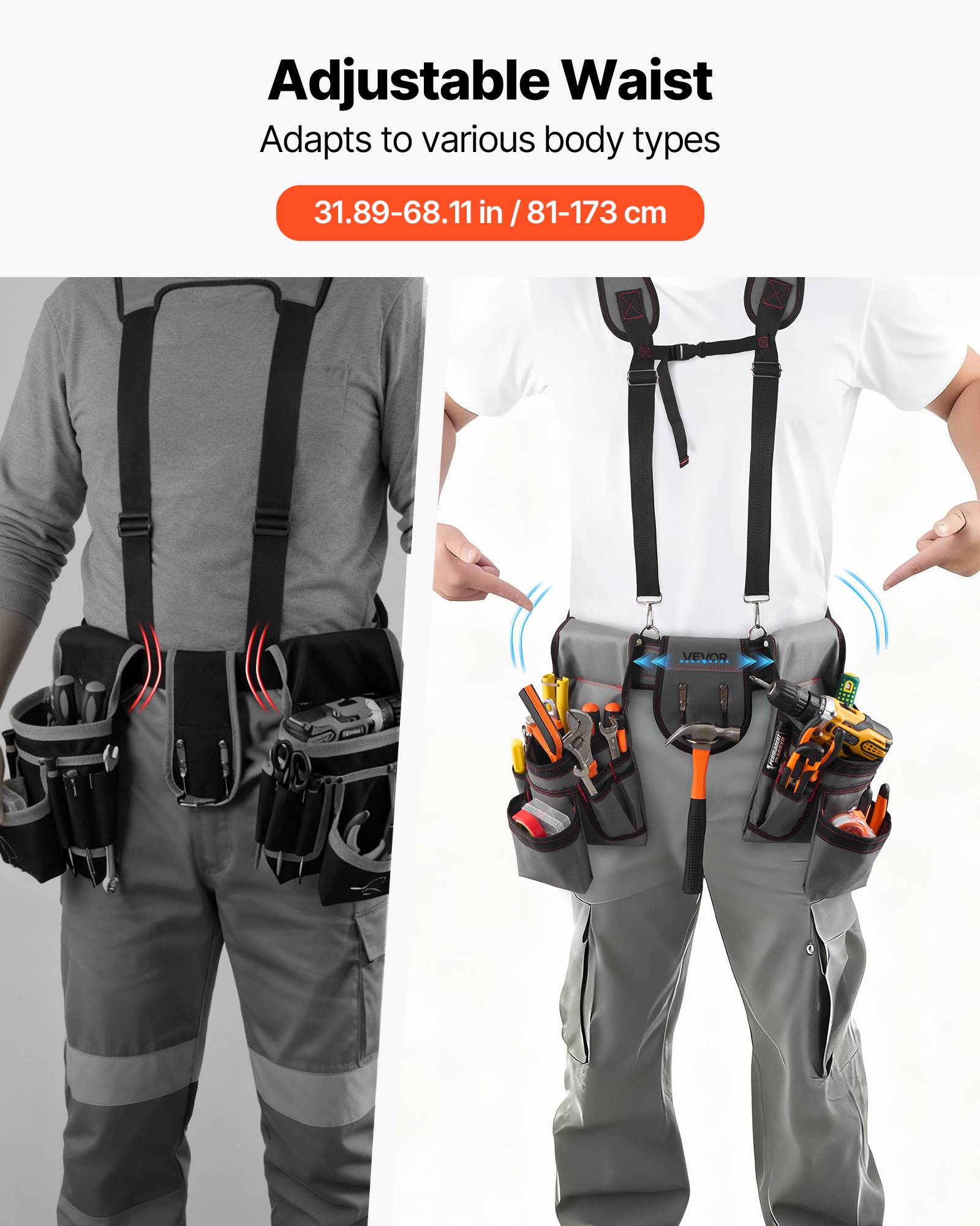 Vevor - VEVOR Ceinture porte-outils 22 poches avec bretelles, taille ajustable 81-173 cm, polyester 600D résistant, pour charpentier électricien chantier. - Image 3