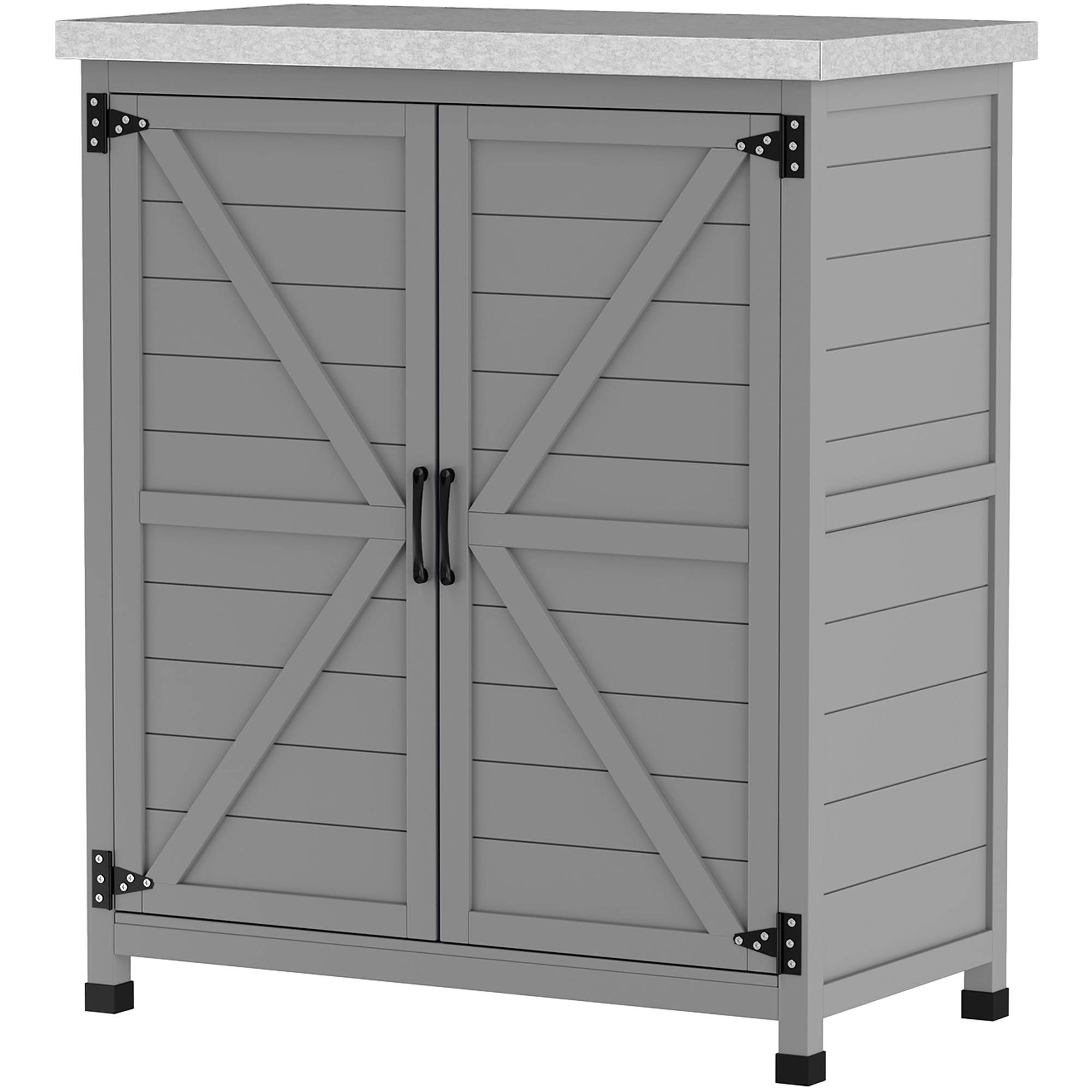 Armoire de jardin bois extérieur plan travail acier galvanisé 79x43x92cm gris - ComfortXL Outdoor Living - Image 2