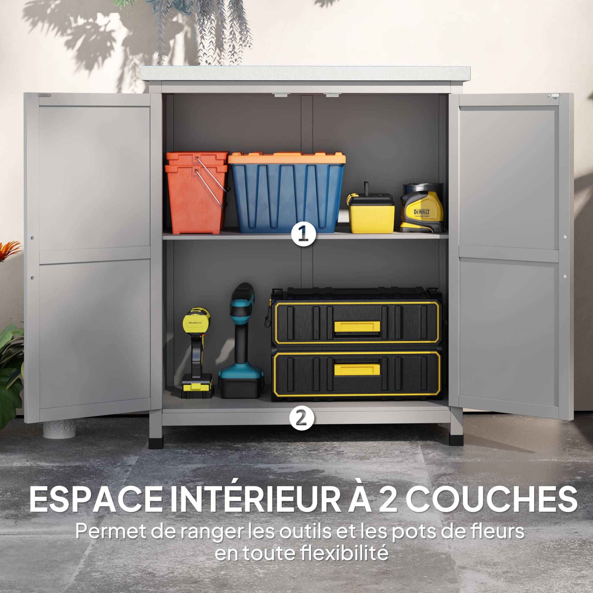 Armoire de jardin bois extérieur plan travail acier galvanisé 79x43x92cm gris - ComfortXL Outdoor Living - Image 8