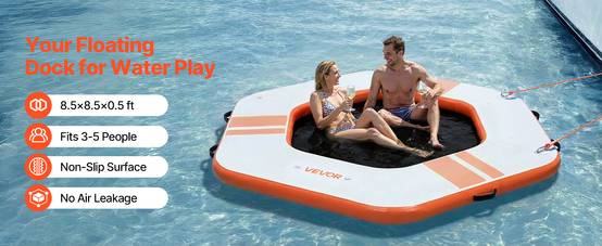 Vevor - VEVOR Quai Flottant Gonflable Plateforme de Quai 2,6x2,6x0,15 m Orange avec Sac - Image 9