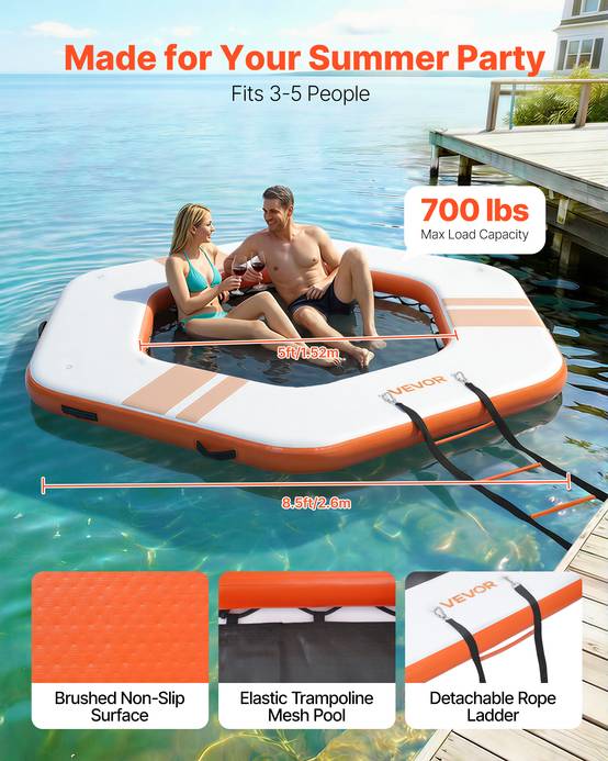 Vevor - VEVOR Quai Flottant Gonflable Plateforme de Quai 2,6x2,6x0,15 m Orange avec Sac - Image 2