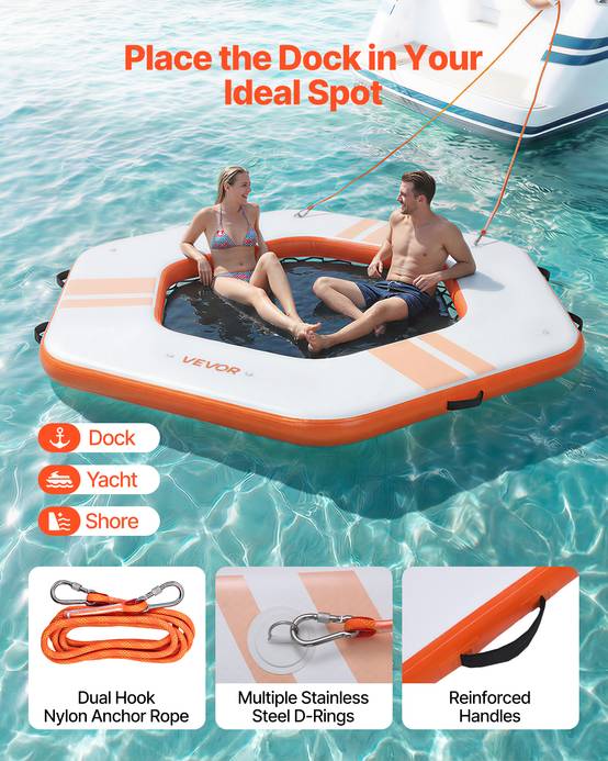 Vevor - VEVOR Quai Flottant Gonflable Plateforme de Quai 2,6x2,6x0,15 m Orange avec Sac - Image 4