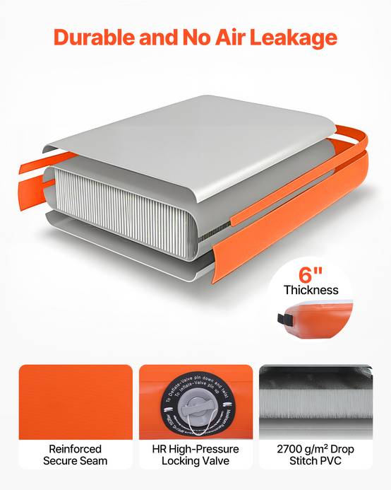 Vevor - VEVOR Quai Flottant Gonflable Plateforme de Quai 2,6x2,6x0,15 m Orange avec Sac - Image 3