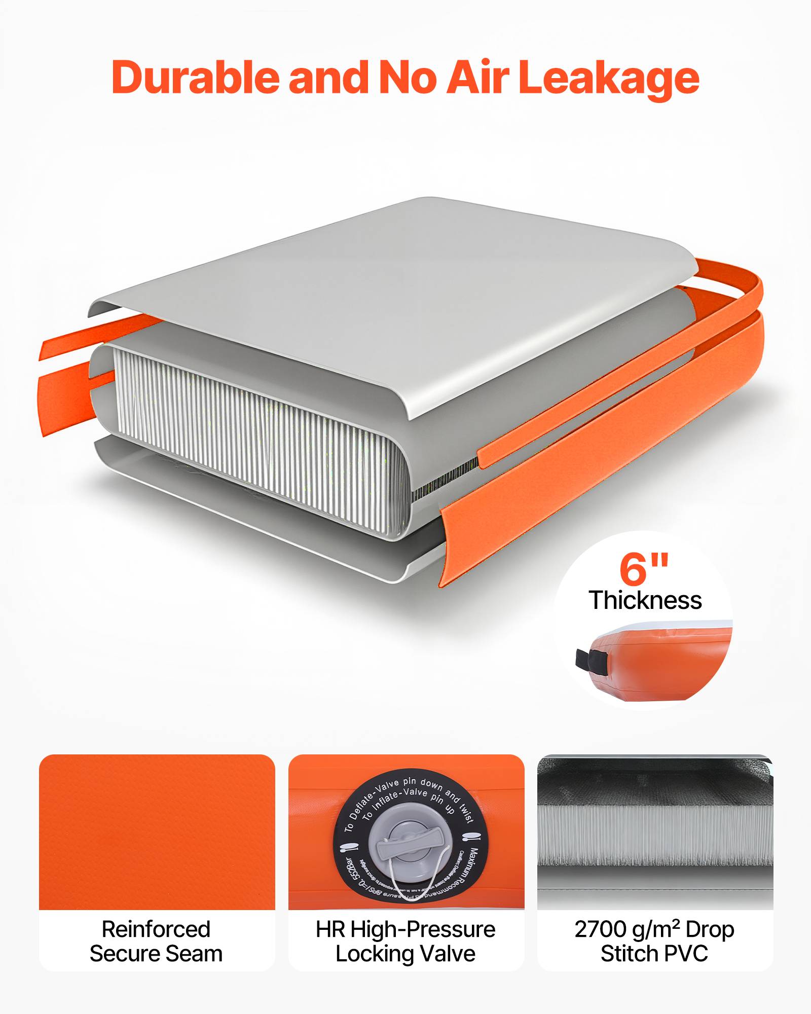 Vevor - VEVOR Quai Flottant Gonflable Plateforme de Quai 2,6x2,6x0,15 m Orange avec Sac - Image 3