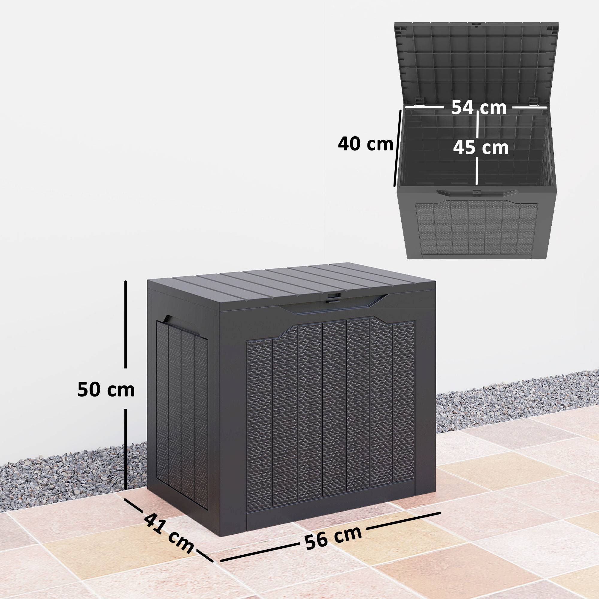 Petit Coffre Rangement Extérieur Résine Imperméable Verrouillable 56x41x50cm Noir - ComfortXL Outdoor Living - Image 5