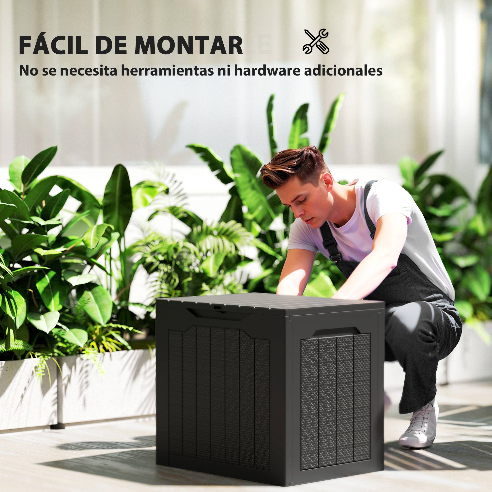 Petit Coffre Rangement Extérieur Résine Imperméable Verrouillable 56x41x50cm Noir - ComfortXL Outdoor Living - Image 6