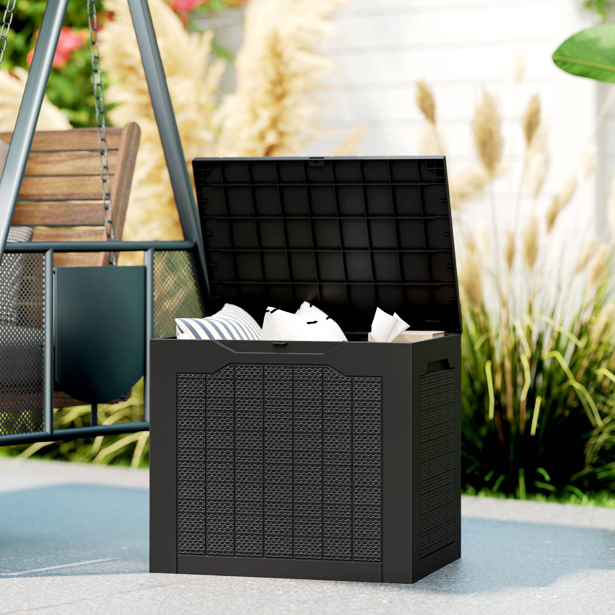 Petit Coffre Rangement Extérieur Résine Imperméable Verrouillable 56x41x50cm Noir - ComfortXL Outdoor Living - Image 3