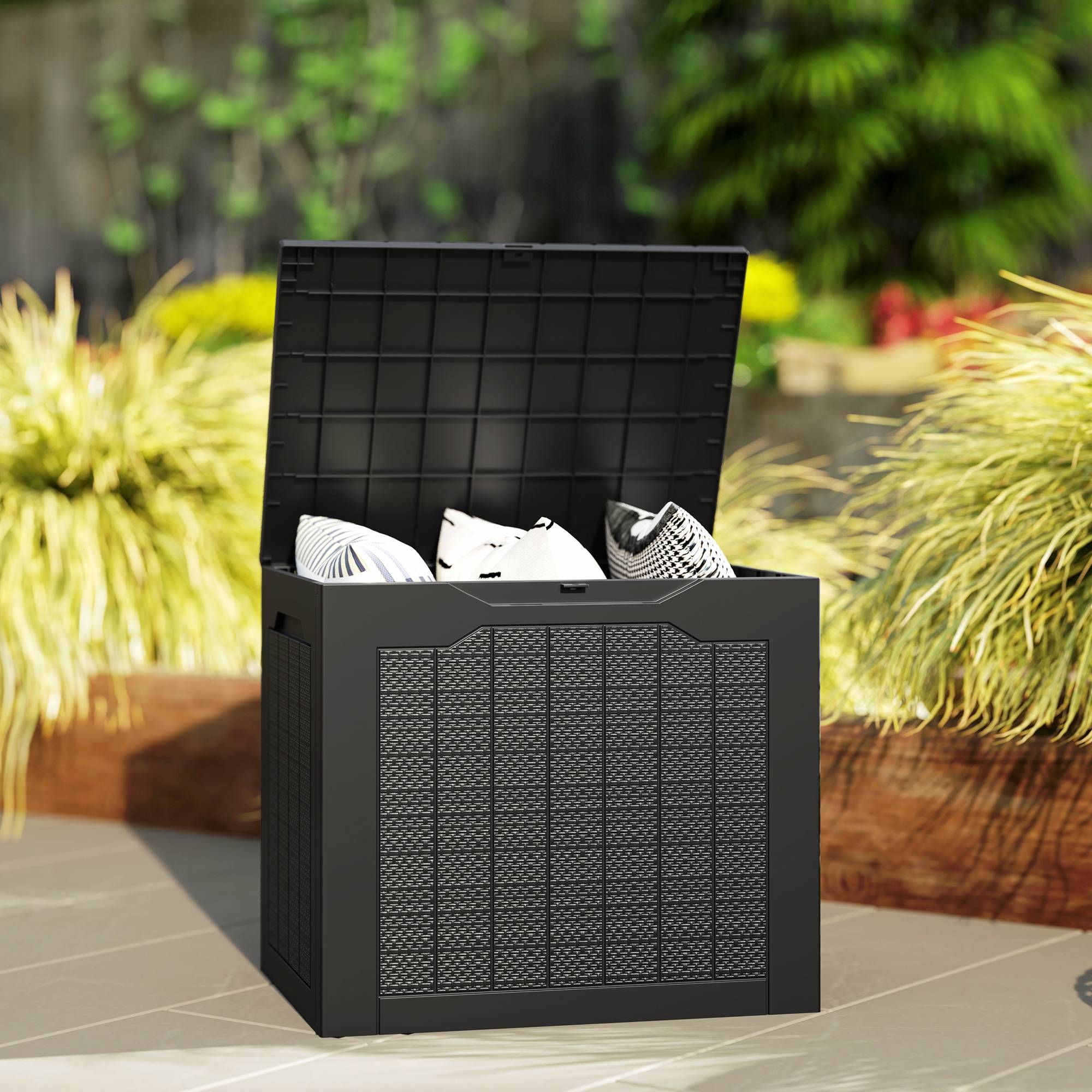 Petit Coffre Rangement Extérieur Résine Imperméable Verrouillable 56x41x50cm Noir - ComfortXL Outdoor Living - Image 4