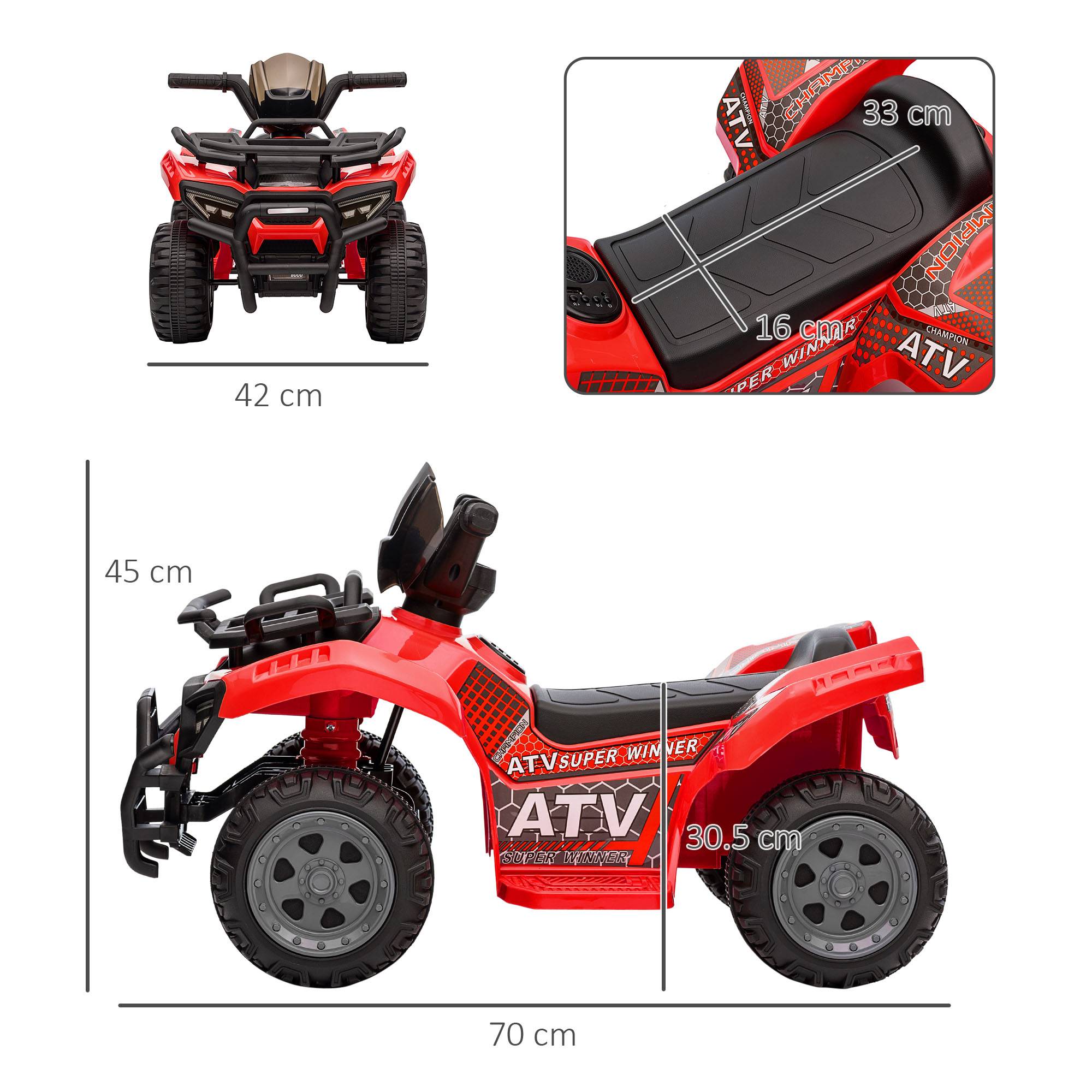 Sans Marque - Quad électrique enfants batterie rechargeable 6V bouton accélérateur 18-36 mois 70x42x45 cm rouge - Image 5