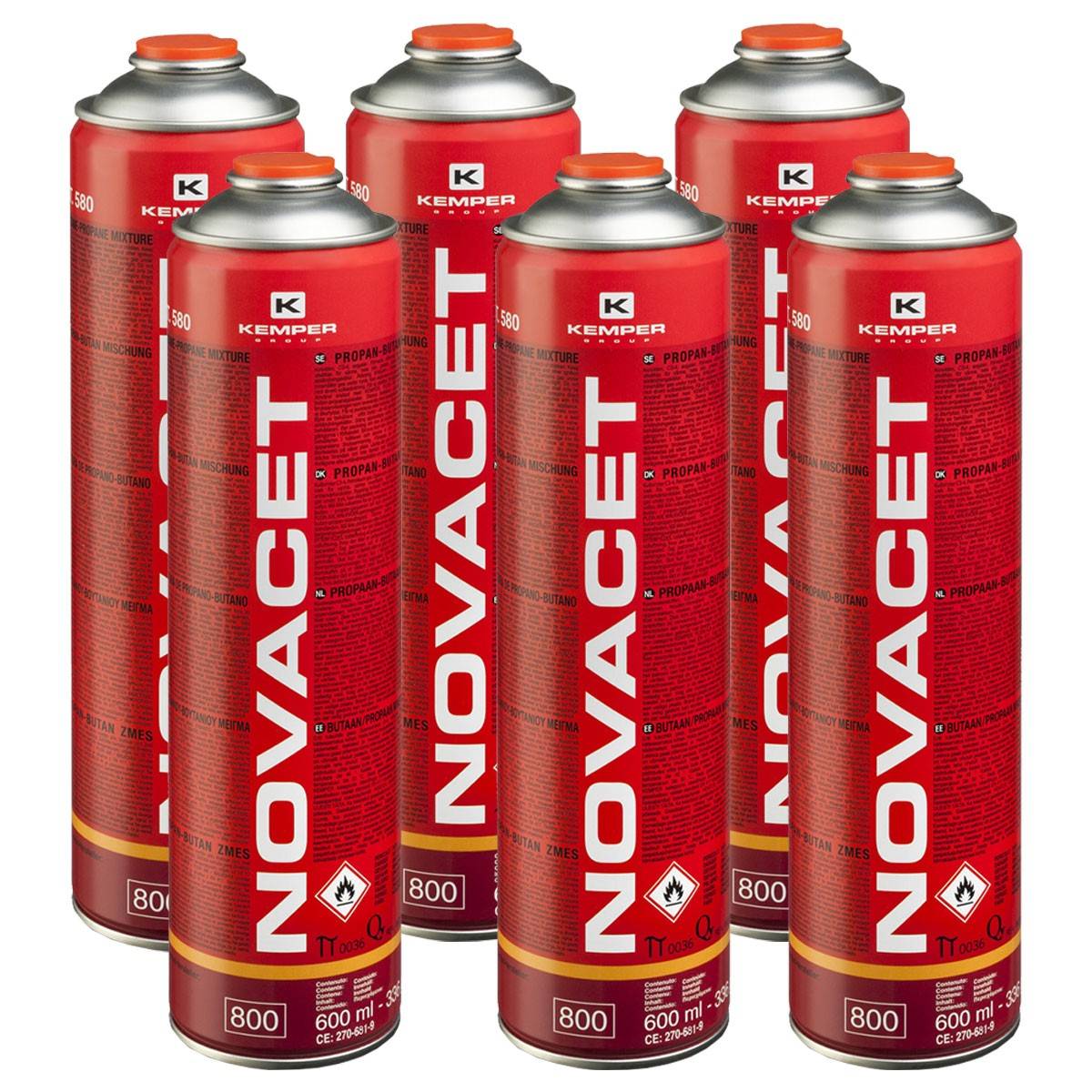 Pack de 6 Cartouches de gaz 330gr NOVACET Butane propane mix 600ml Valve 7/16 KEMPER - Image 1