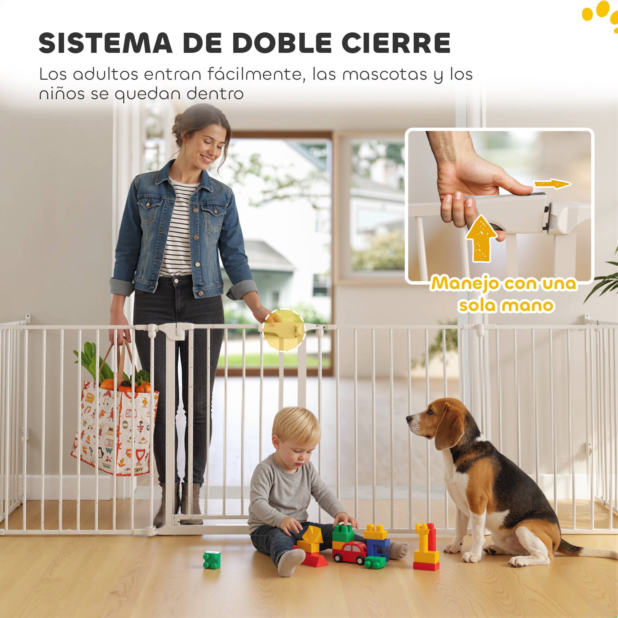 Barrière pliable pour chien, clôture pour animaux de compagnie à 8 panneaux, barrière à double verrouillage pour escaliers et couloirs, blanche - Image 8