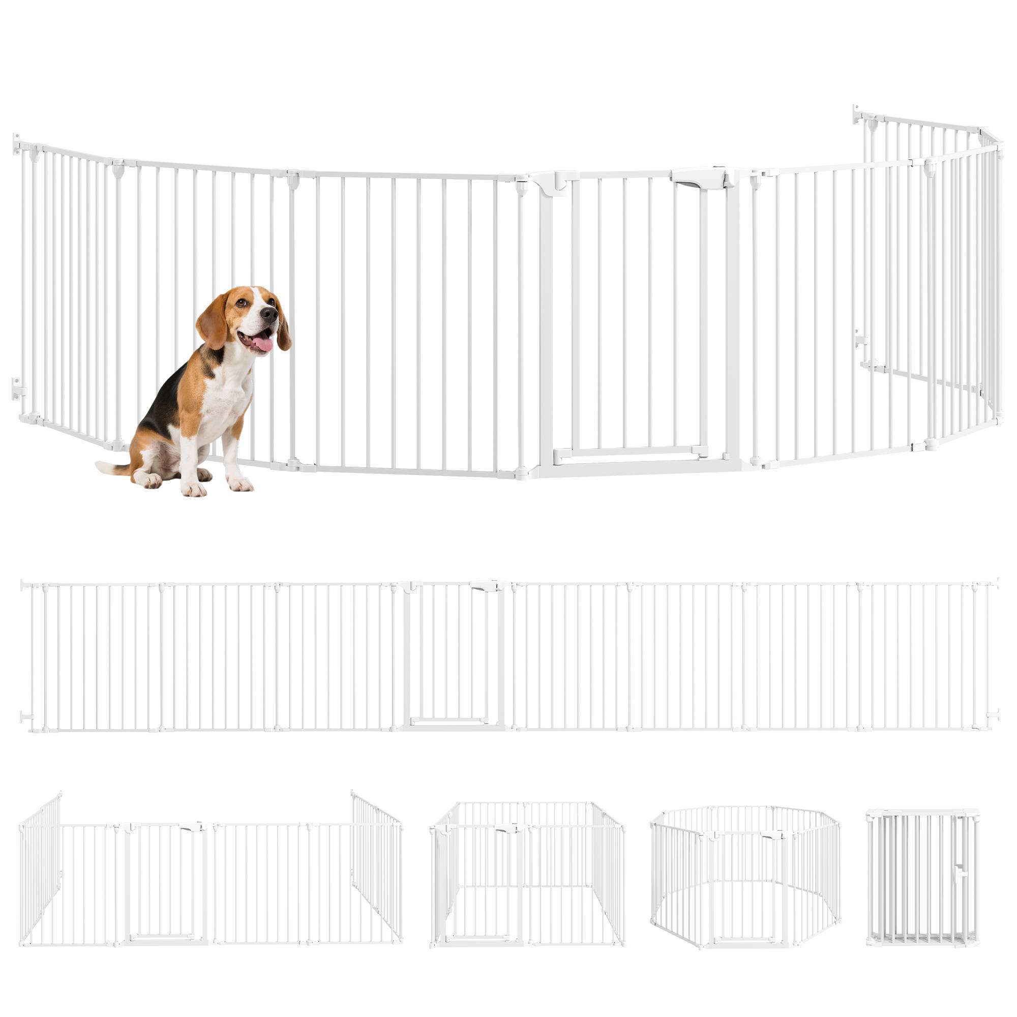 Barrière pliable pour chien, clôture pour animaux de compagnie à 8 panneaux, barrière à double verrouillage pour escaliers et couloirs, blanche - Image 1