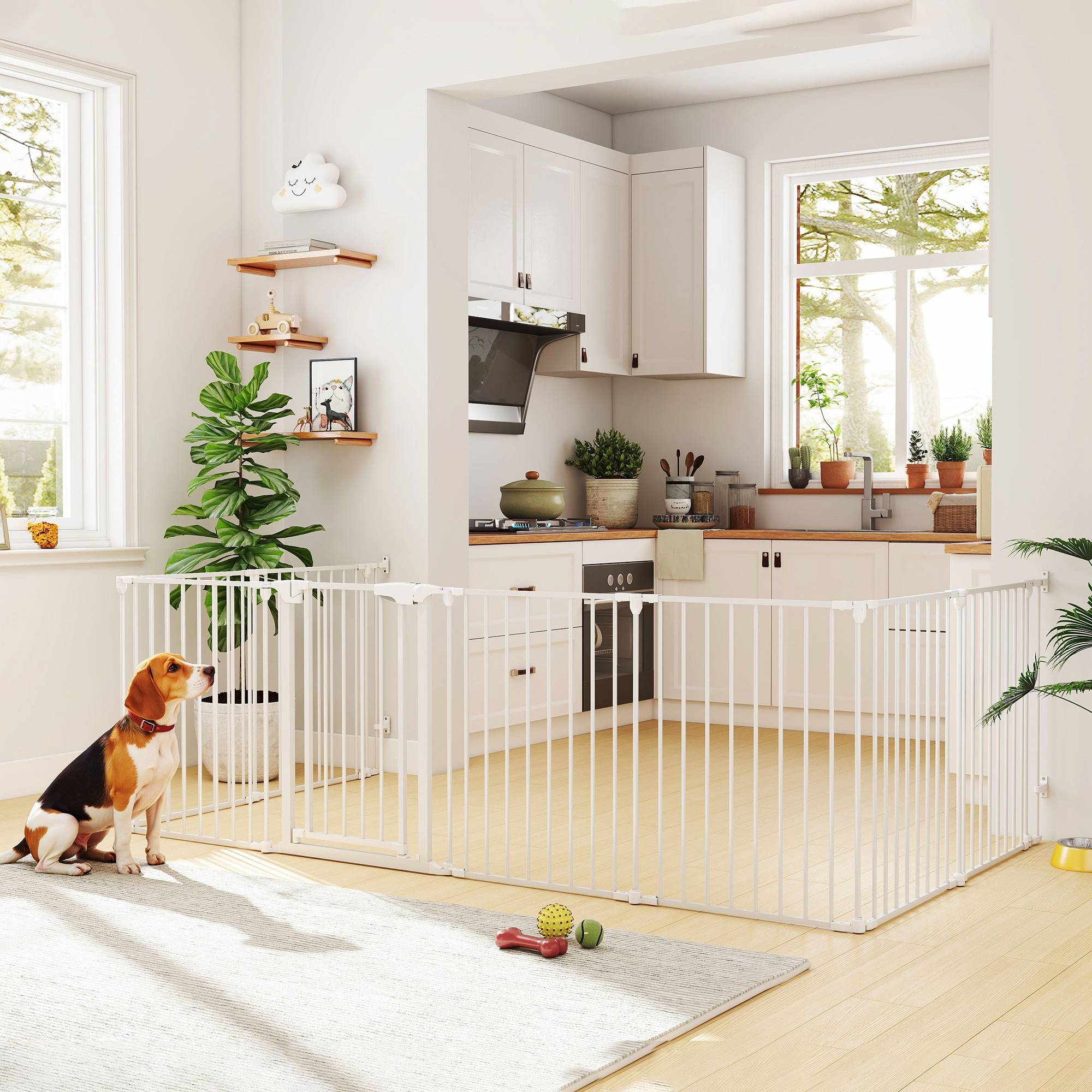 Barrière pliable pour chien, clôture pour animaux de compagnie à 8 panneaux, barrière à double verrouillage pour escaliers et couloirs, blanche - Image 3
