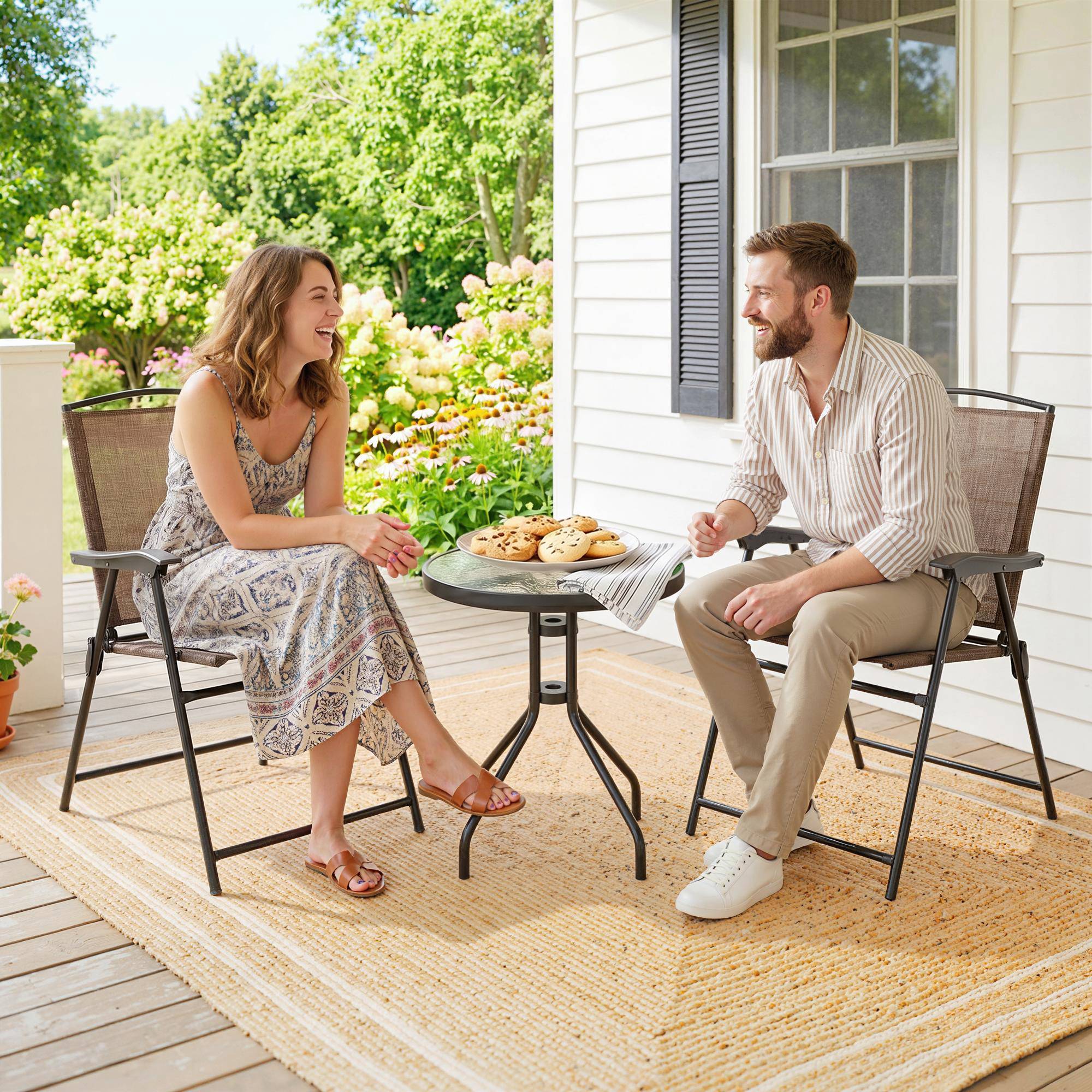 Petite table avec 2 chaises, ensemble 3 pcs pliant réglable extérieur textilene marron - Image 4
