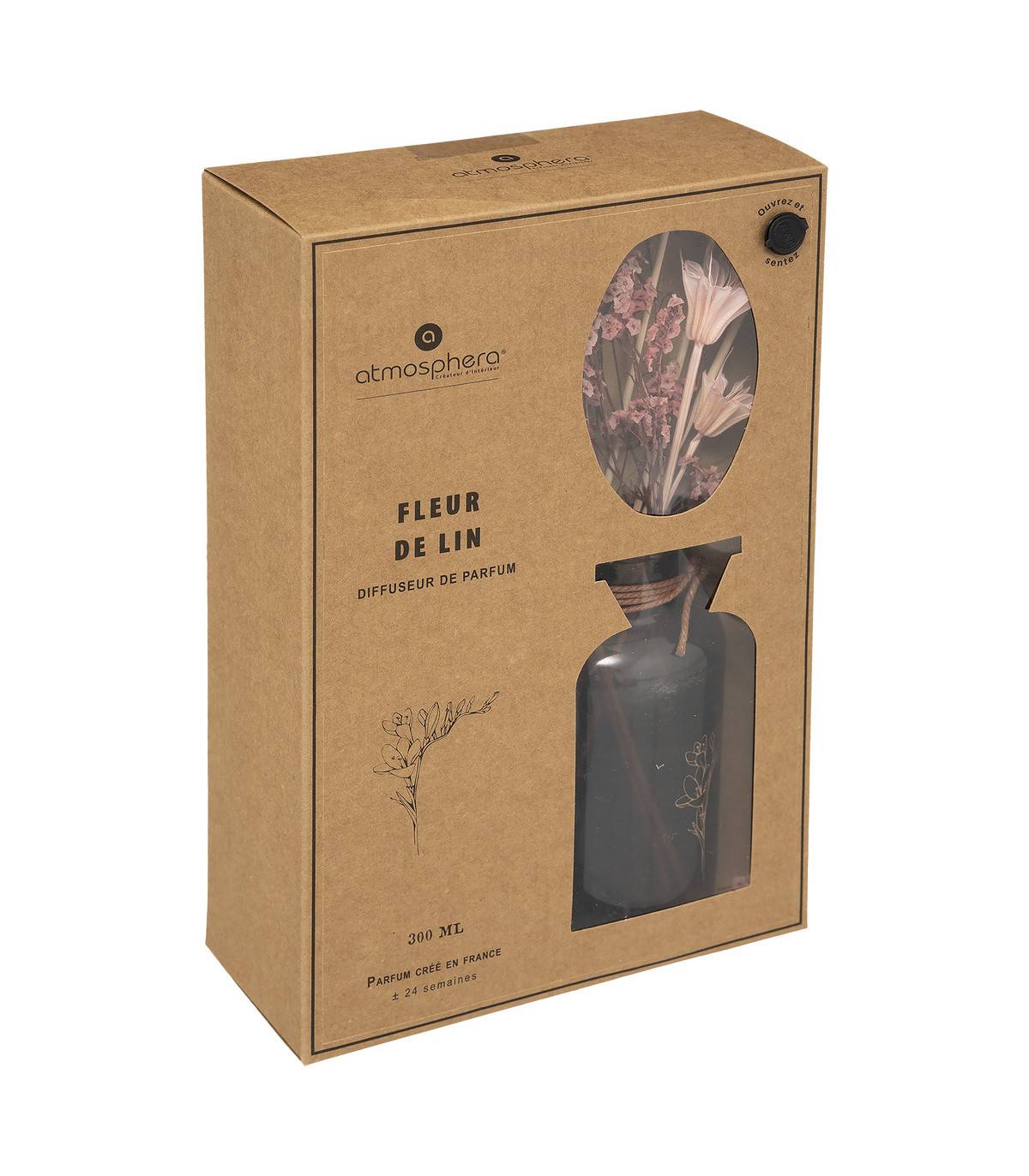 Diffuseur de parfum Fleur de lin 300 ml avec Bâtonnets et Fleurs séchées - Image 2