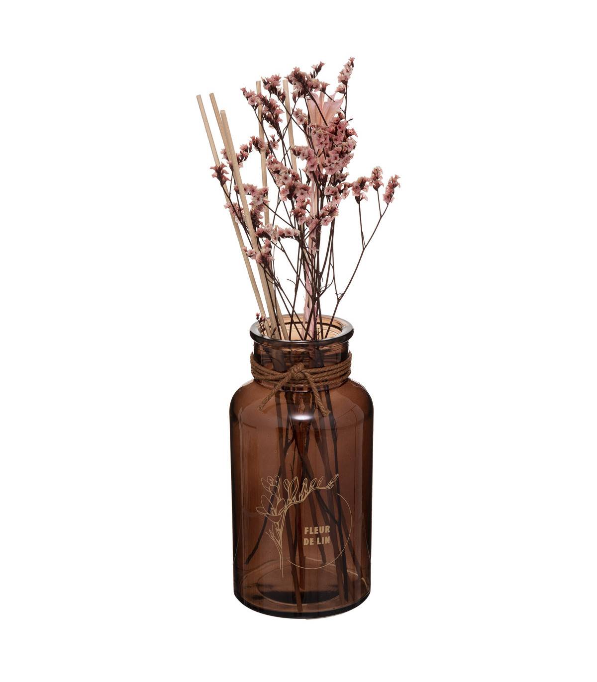 Diffuseur de parfum Fleur de lin 300 ml avec Bâtonnets et Fleurs séchées - Image 1
